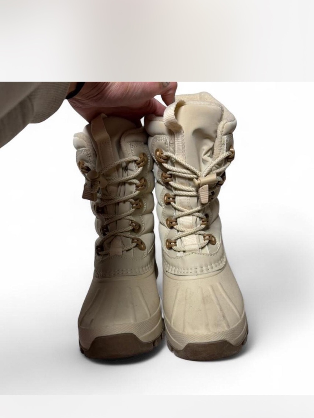 Women's Cream Lace-Up Winter Boots - Insulated Waterproof Style